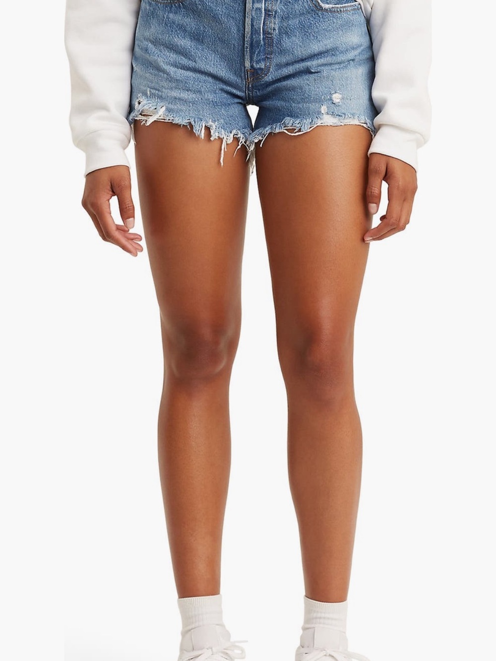 Levi's Light Blue Distressed Frayed Hem Denim Shorts